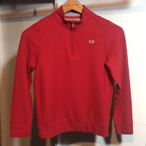 Vineyard Vines Red Pima Cotton Boys Long Sleeve 1/4 Zip Pullover Size S (8-10)